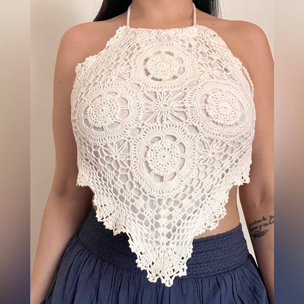 Bohemian Crochet  Crop Top Tank halter backless